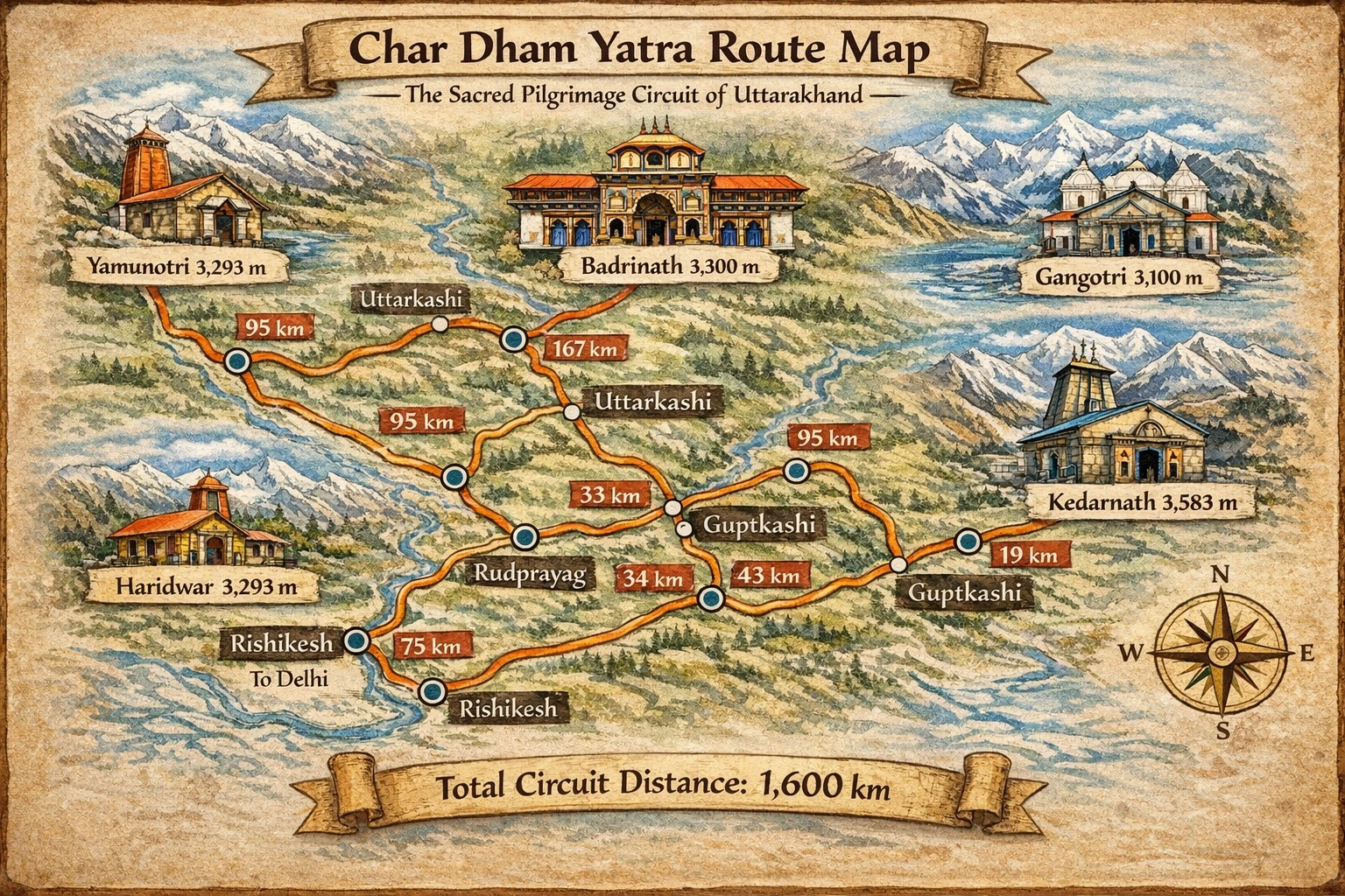 Char Dham Yatra Route Map